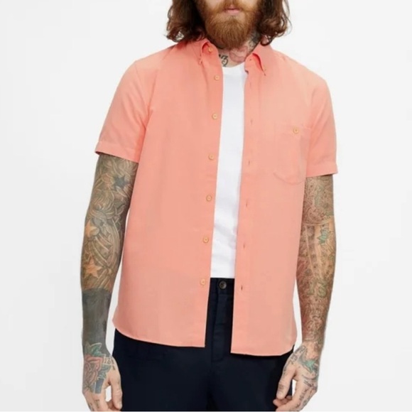 Ted Baker Kostume Dobby Shirt Coral Modal Short Sleeve Shirt Size 2 Small - Picture 2 of 13